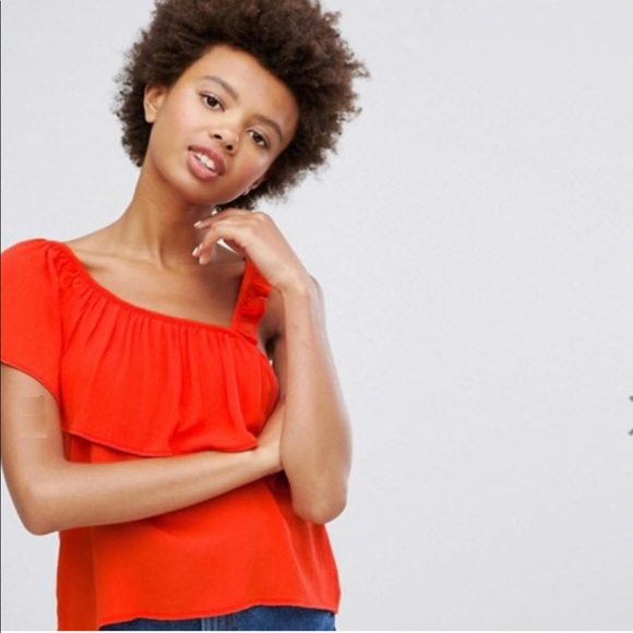 ASOS Red Top Off Shoulder With Asymetric Ruffle Crepe - Picture 2 of 5